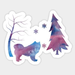 Samoyed Winter Art With Snowflakes Sticker